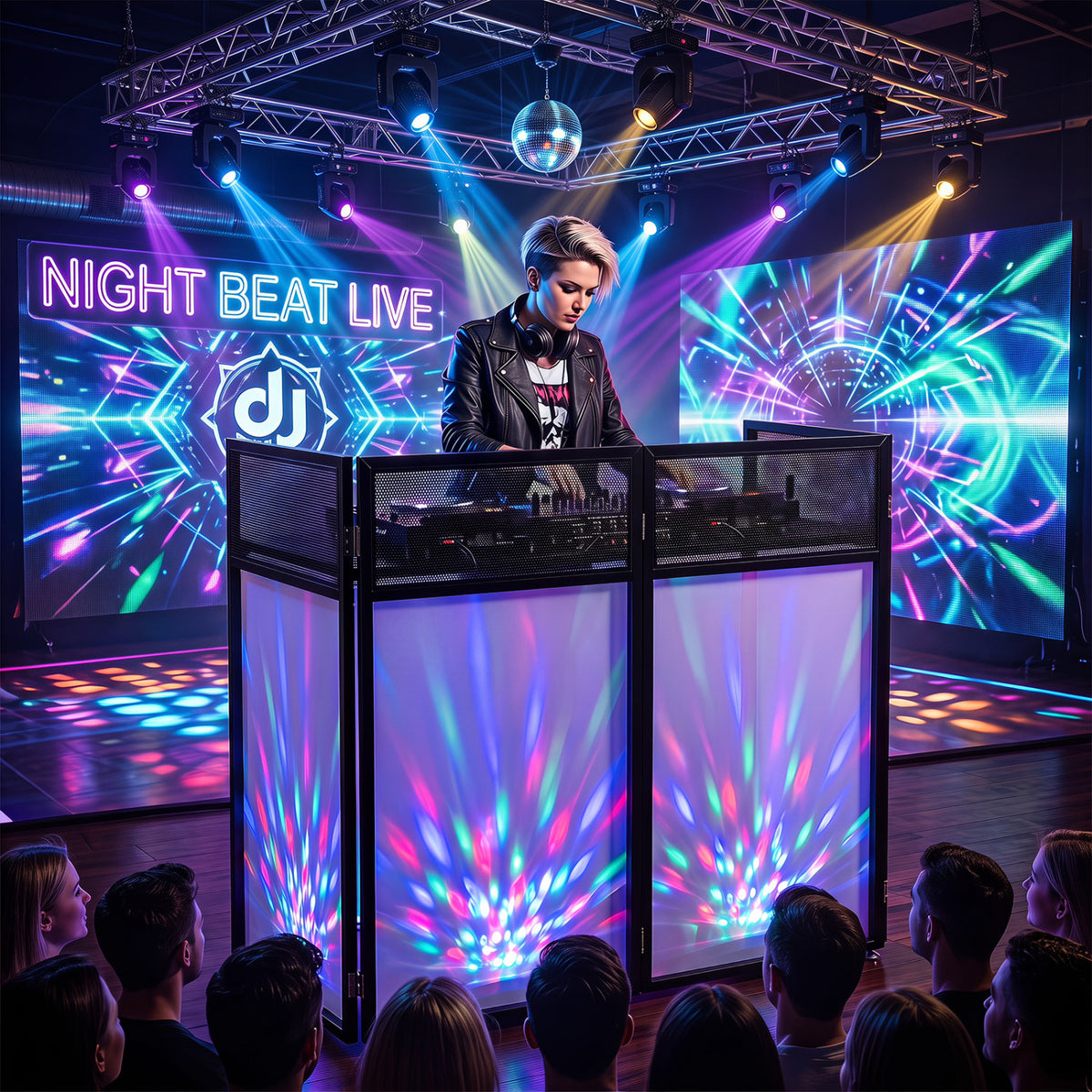 Portable DJ Booth with Adjustable Feet and Detachable Tabletop-Black view 2