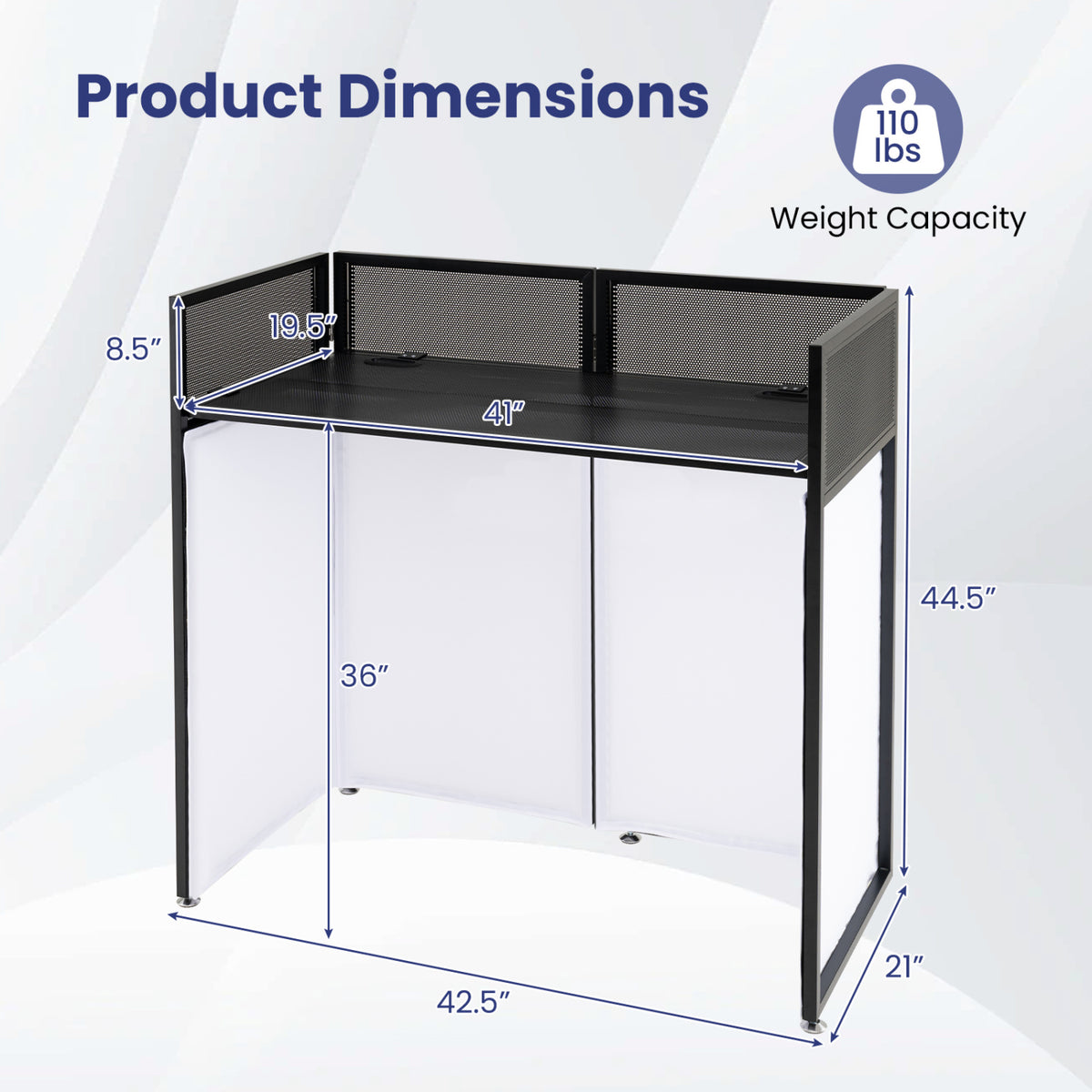 Portable DJ Booth with Adjustable Feet and Detachable Tabletop-Black view 3
