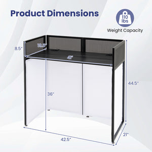 Portable DJ Booth with Adjustable Feet and Detachable Tabletop-Black view 3
