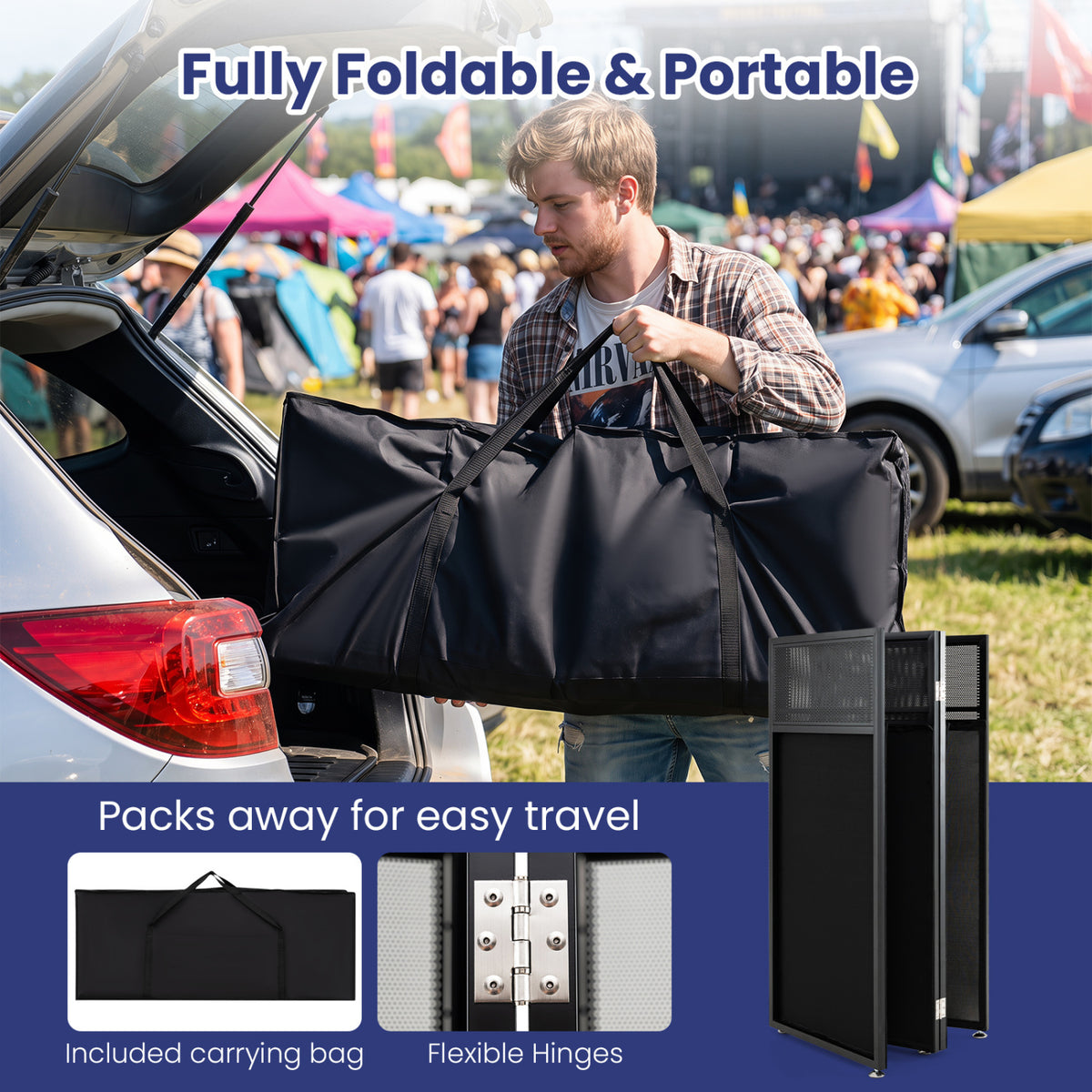 Portable DJ Booth with Adjustable Feet and Detachable Tabletop-Black view 5