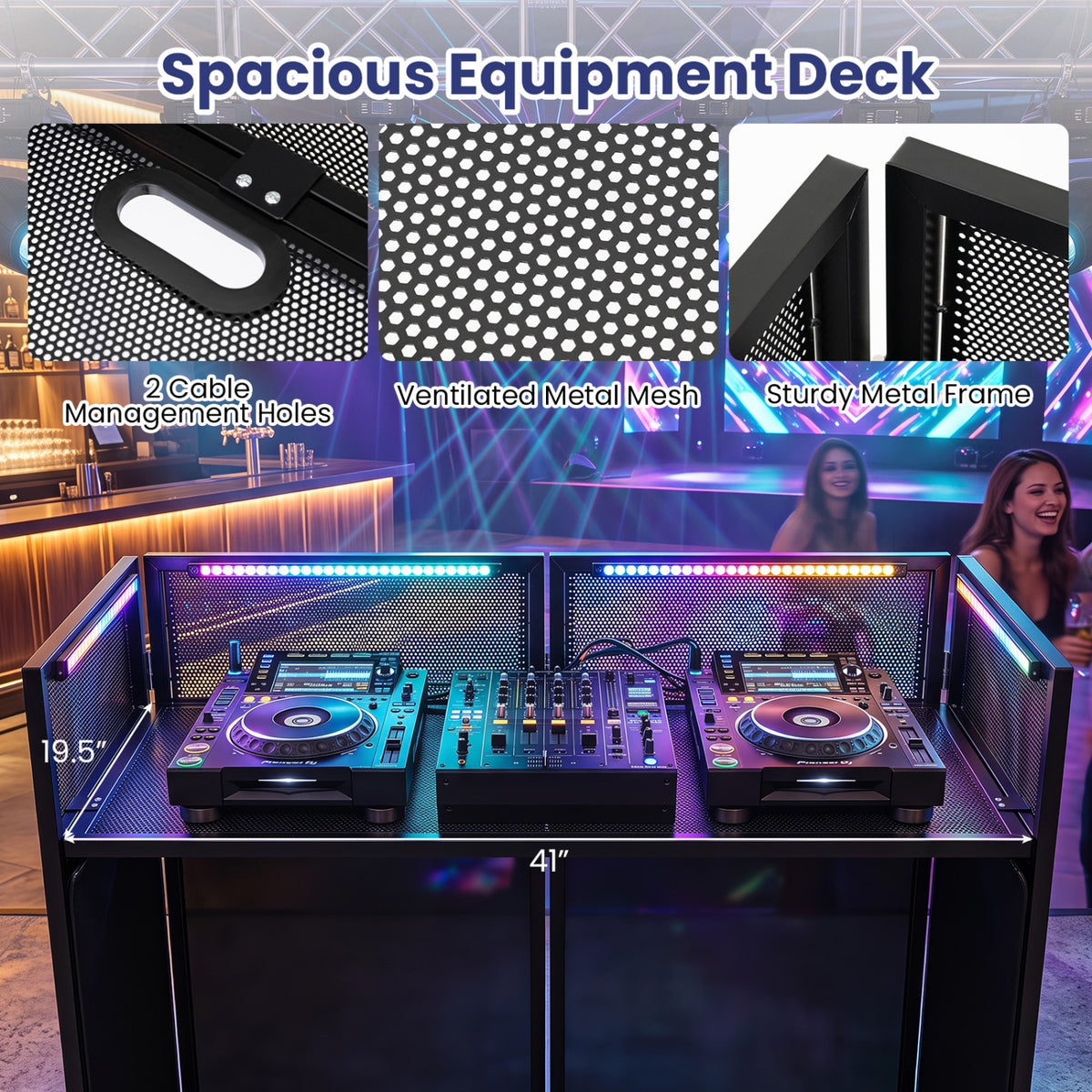 Portable DJ Booth with Adjustable Feet and Detachable Tabletop-Black view 6