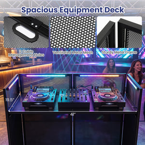 Portable DJ Booth with Adjustable Feet and Detachable Tabletop-Black view 6