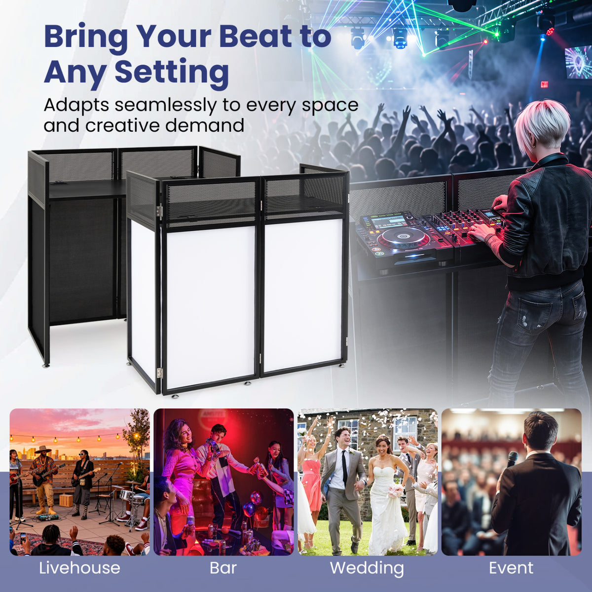 Portable DJ Booth with Adjustable Feet and Detachable Tabletop-Black view 8
