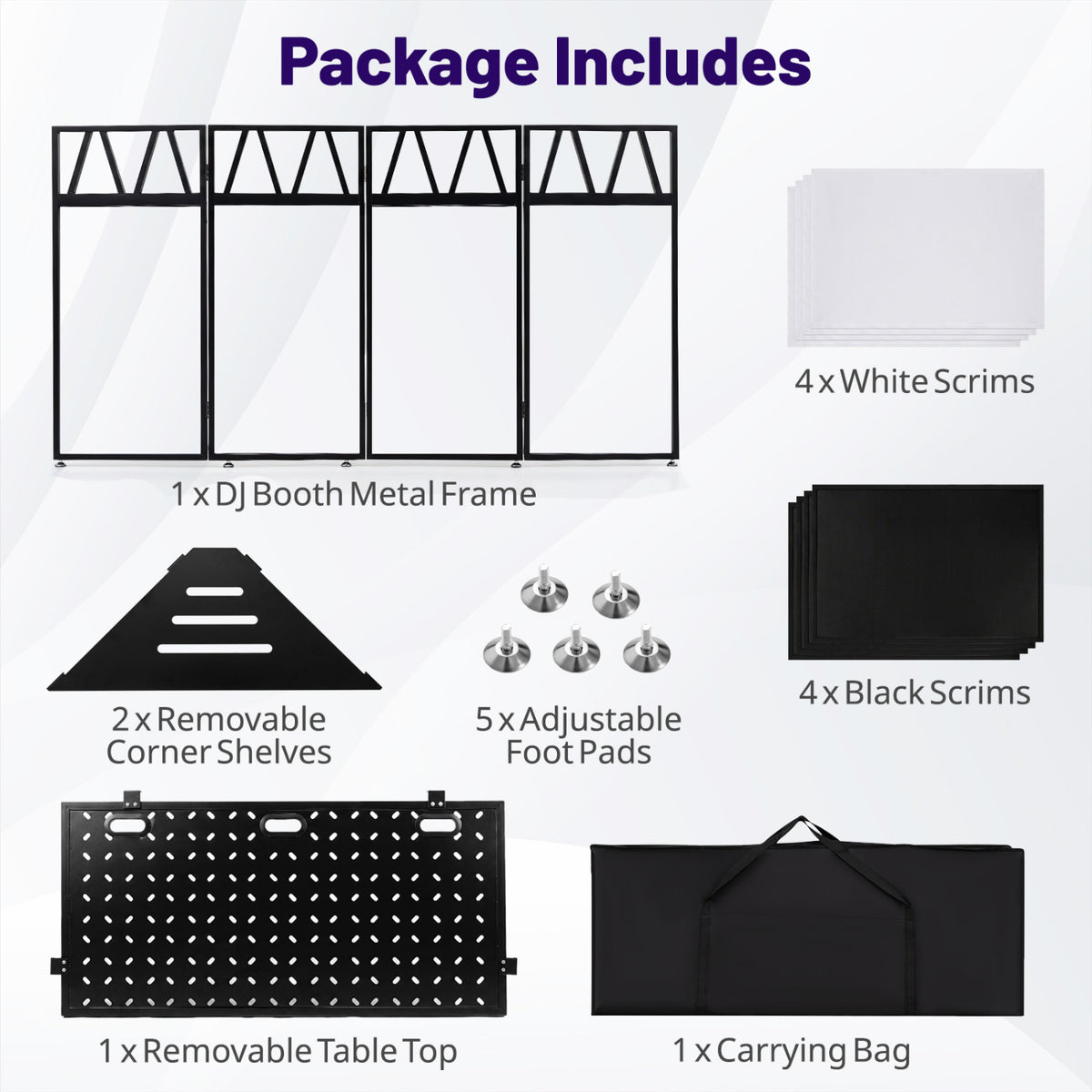 Portable DJ Booth with Black Scrims and Carrying Bag-Black view 8