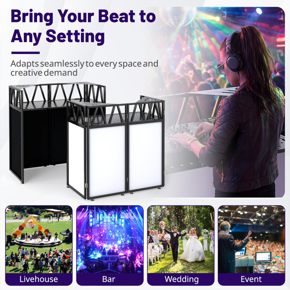 Portable DJ Booth with Black Scrims and Carrying Bag-Black view 9