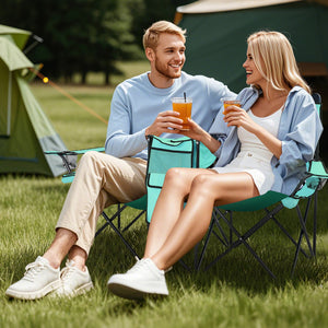 Portable Folding Picnic Double Chair With Removable Umbrella-Mint Green view 2