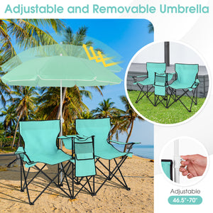 Portable Folding Picnic Double Chair With Removable Umbrella-Mint Green view 6
