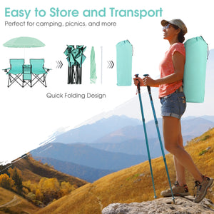 Portable Folding Picnic Double Chair With Removable Umbrella-Mint Green view 8