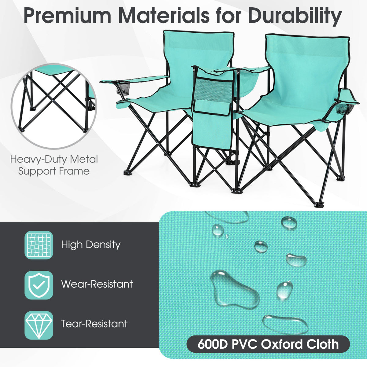Portable Folding Picnic Double Chair With Removable Umbrella-Mint Green view 9
