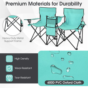 Portable Folding Picnic Double Chair With Removable Umbrella-Mint Green view 9