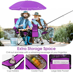 Portable Folding Picnic Double Chair With Removable Umbrella-Purple view 7