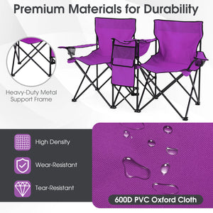 Portable Folding Picnic Double Chair With Removable Umbrella-Purple view 9