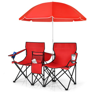 Portable Folding Picnic Double Chair With Umbrella-Red view 3