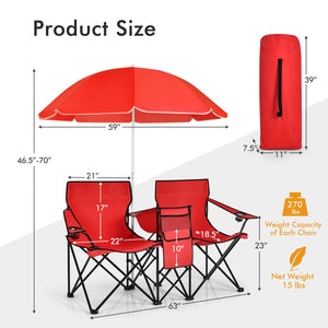 Portable Folding Picnic Double Chair With Umbrella-Red view 4