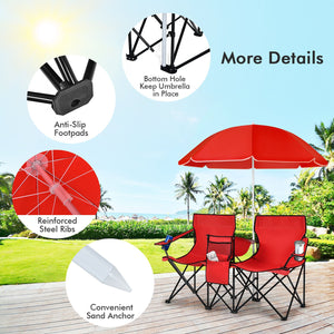 Portable Folding Picnic Double Chair With Umbrella-Red view 5