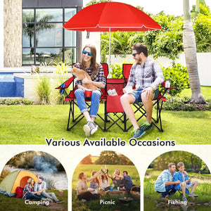 Portable Folding Picnic Double Chair With Umbrella-Red view 8