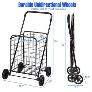 Portable Folding Shopping Cart Utility for Grocery Laundry-Black view 4