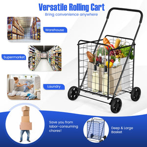 Portable Folding Shopping Cart Utility for Grocery Laundry-Black view 6