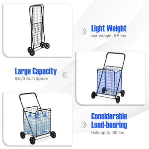 Portable Folding Shopping Cart Utility for Grocery Laundry-Black view 7