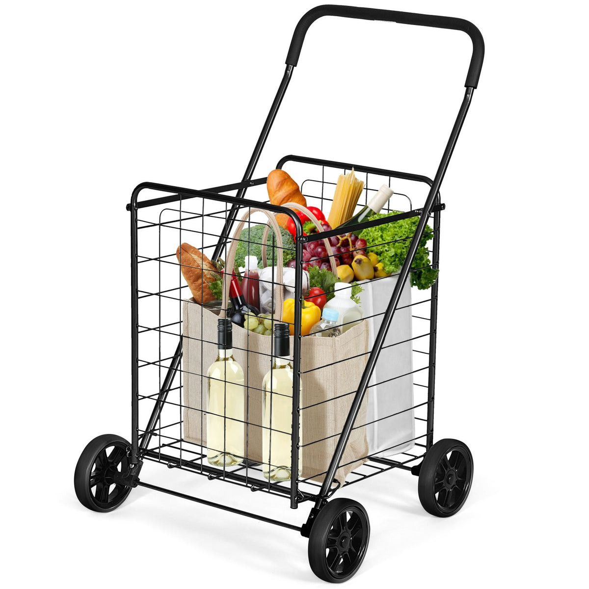 Portable Folding Shopping Cart Utility for Grocery Laundry-Black view 8