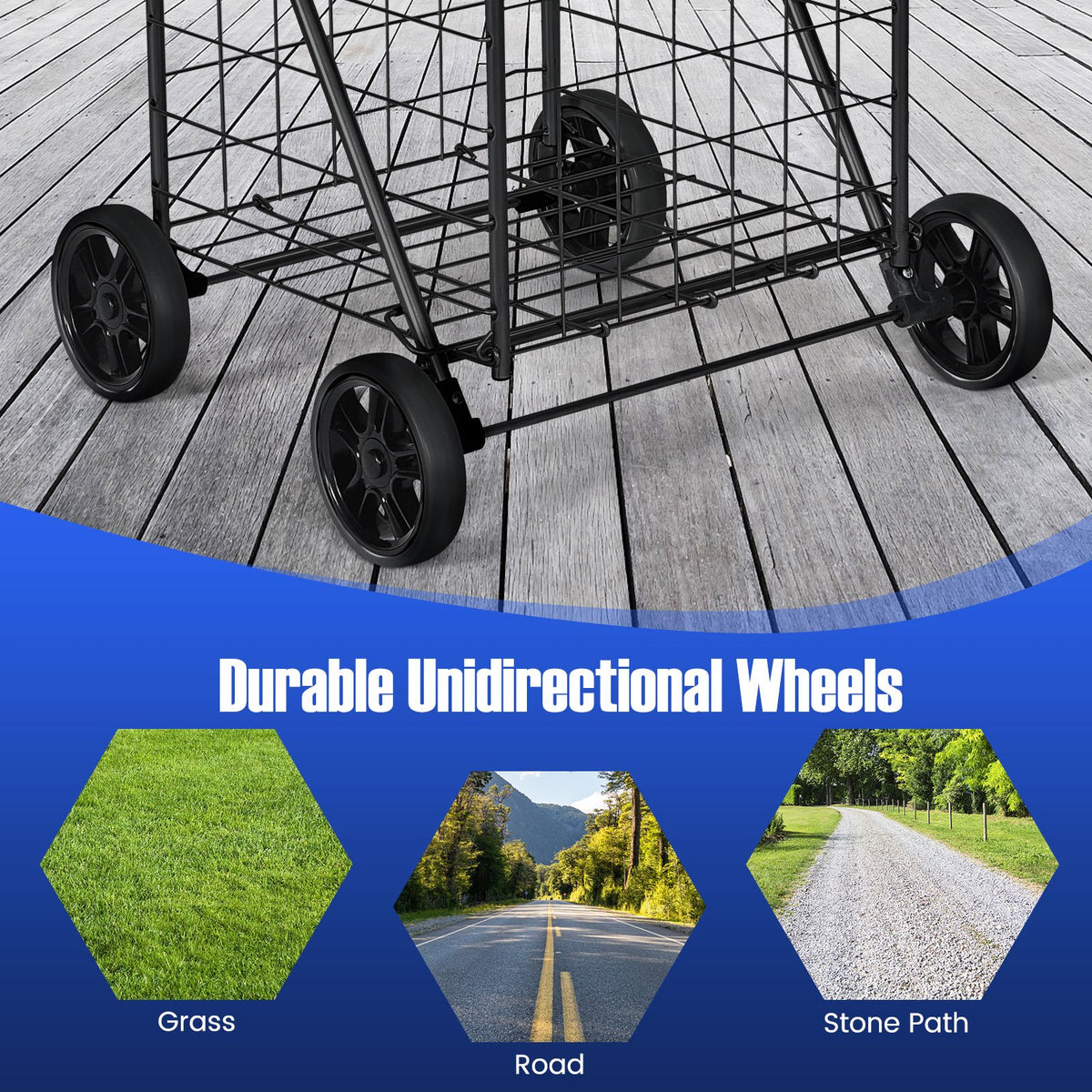 Portable Folding Shopping Cart Utility for Grocery Laundry-Black view 9
