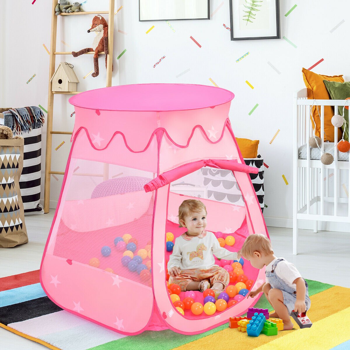 Pink Portable Kid Play House Play Tent with 100 Balls view 6