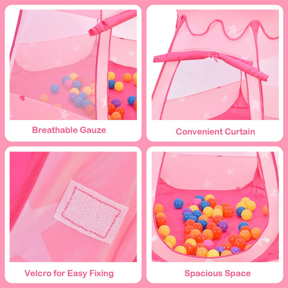 Pink Portable Kid Play House Play Tent with 100 Balls view 9
