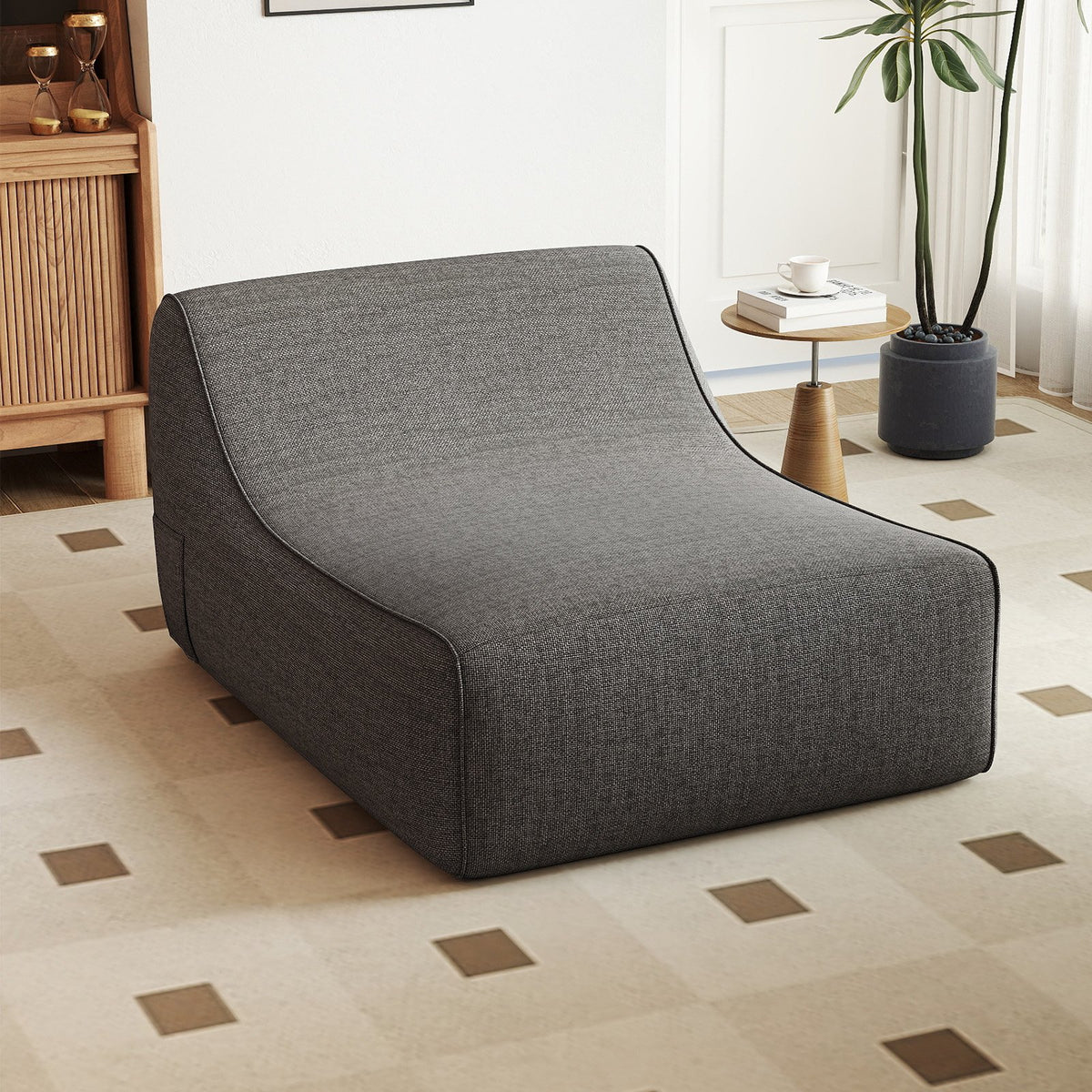 Portable L-Shaped Inflatable Lazy Sofa with Detachable Cover-Gray view 2