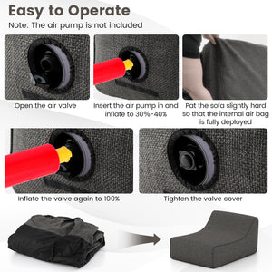 Portable L-Shaped Inflatable Lazy Sofa with Detachable Cover-Gray view 8