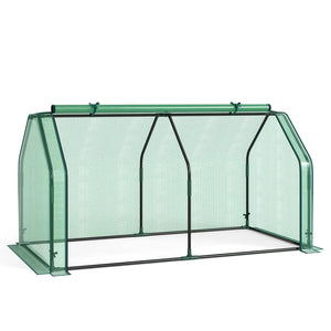 Portable Mini Greenhouse, Small Garden Greenhouse with PE Cover and Zippered Roll-up Door for Vegetables-Green