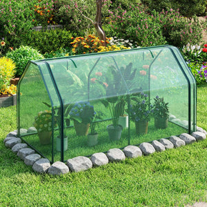 Portable Mini Greenhouse, Small Garden Greenhouse with PE Cover and Zippered Roll-up Door for Vegetables-Green view 3
