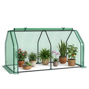 Portable Mini Greenhouse, Small Garden Greenhouse with PE Cover and Zippered Roll-up Door for Vegetables-Green view 4