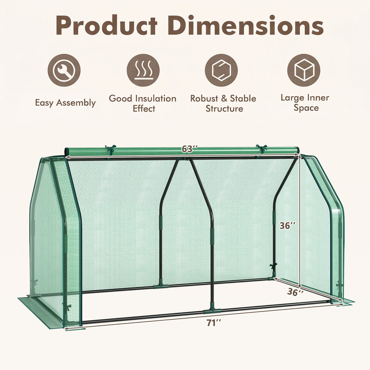 Portable Mini Greenhouse, Small Garden Greenhouse with PE Cover and Zippered Roll-up Door for Vegetables-Green view 5