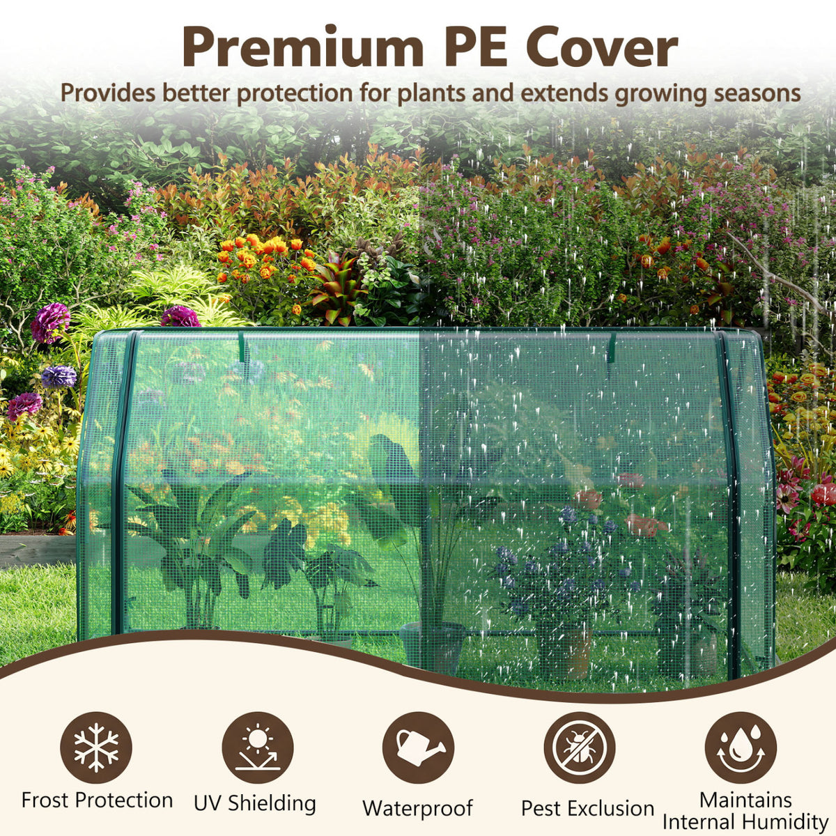 Portable Mini Greenhouse, Small Garden Greenhouse with PE Cover and Zippered Roll-up Door for Vegetables-Green view 6