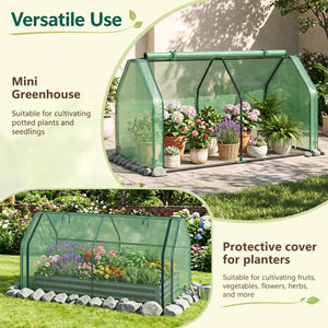Portable Mini Greenhouse, Small Garden Greenhouse with PE Cover and Zippered Roll-up Door for Vegetables-Green view 7