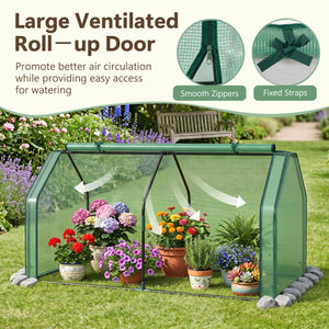 Portable Mini Greenhouse, Small Garden Greenhouse with PE Cover and Zippered Roll-up Door for Vegetables-Green view 9