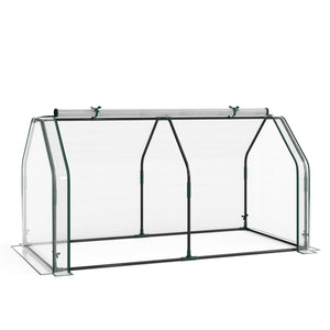 Portable Mini Greenhouse, Small Garden Greenhouse with PE Cover and Zippered Roll-up Door for Vegetables-White