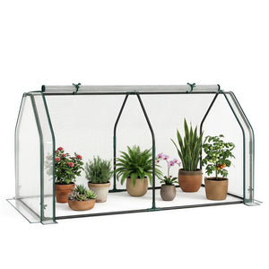 Portable Mini Greenhouse, Small Garden Greenhouse with PE Cover and Zippered Roll-up Door for Vegetables-White view 2