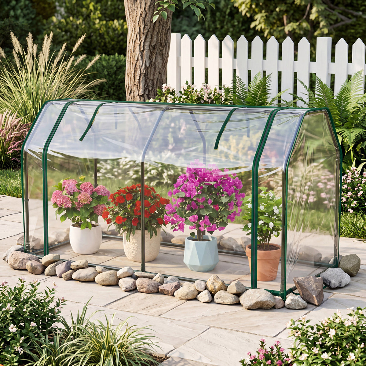 Portable Mini Greenhouse with PE Cover and Zippered Door for Vegetables-Green view 2
