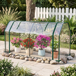 Portable Mini Greenhouse with PE Cover and Zippered Door for Vegetables-Green view 2