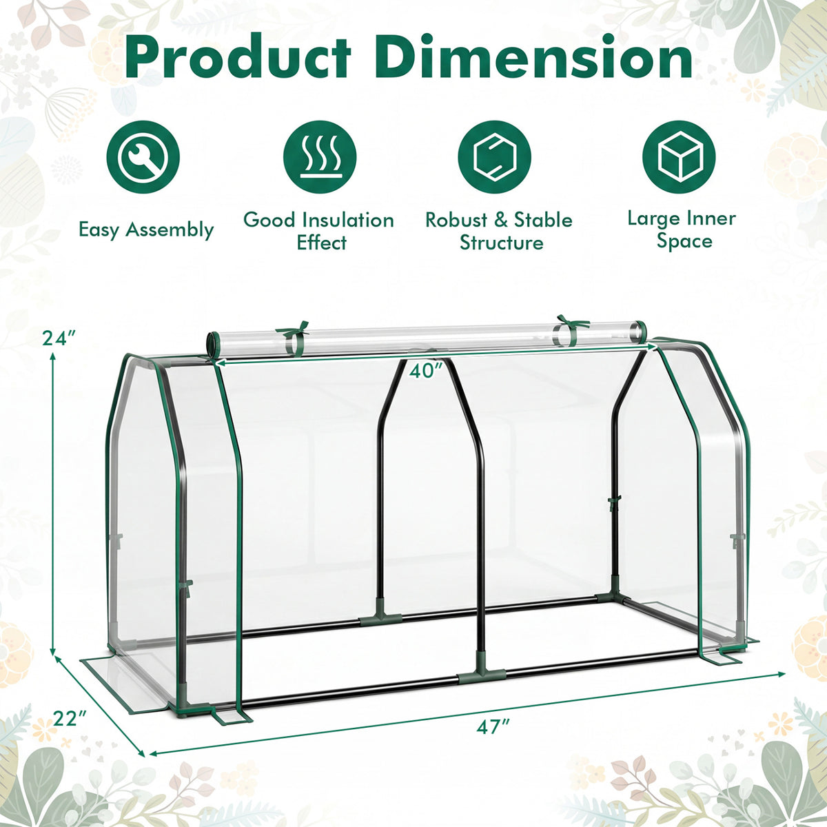 Portable Mini Greenhouse with PE Cover and Zippered Door for Vegetables-Green view 4