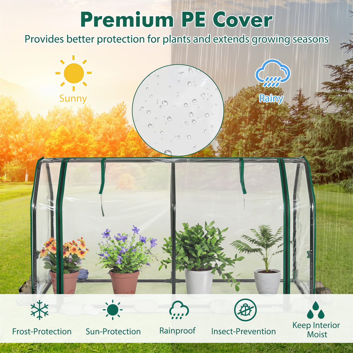 Portable Mini Greenhouse with PE Cover and Zippered Door for Vegetables-Green view 5