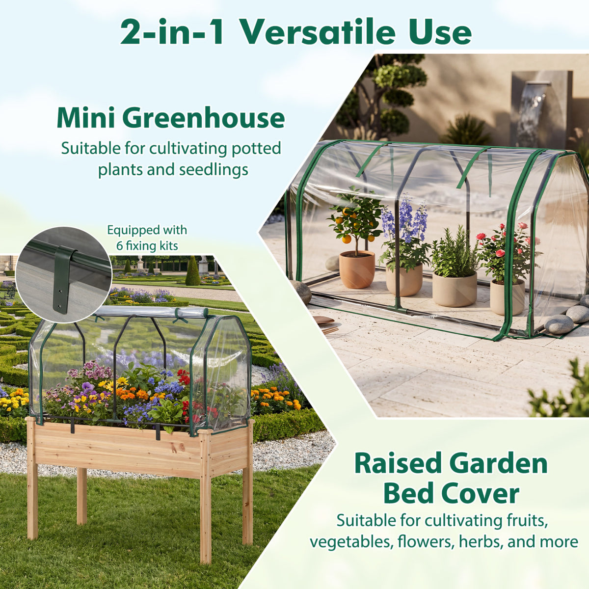 Portable Mini Greenhouse with PE Cover and Zippered Door for Vegetables-Green view 6