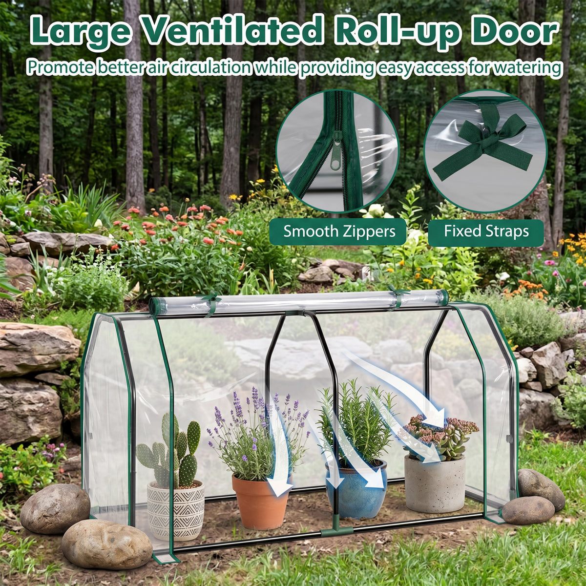 Portable Mini Greenhouse with PE Cover and Zippered Door for Vegetables-Green view 7