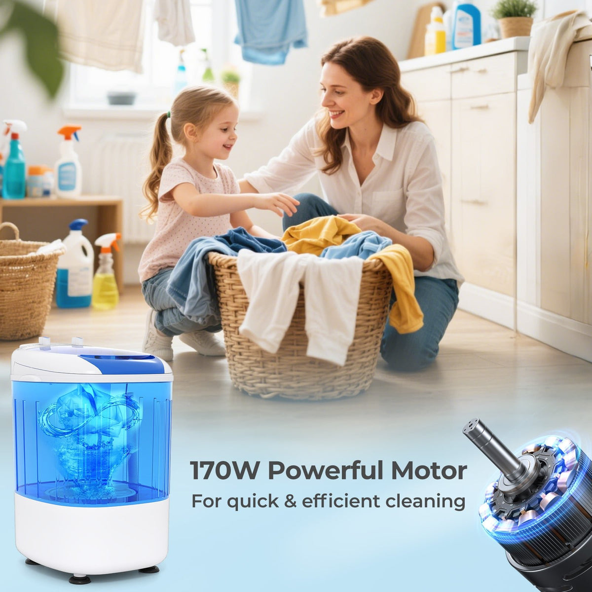 Portable Mini Semi-automatic Washing Machine with Spin Tub and Drain Hose 2.5 kg Capacity-Blue view 6