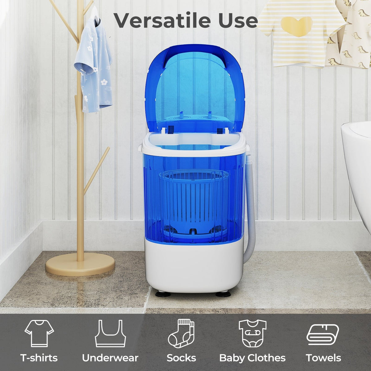 Portable Mini Semi-automatic Washing Machine with Spin Tub and Drain Hose 2.5 kg Capacity-Blue view 8