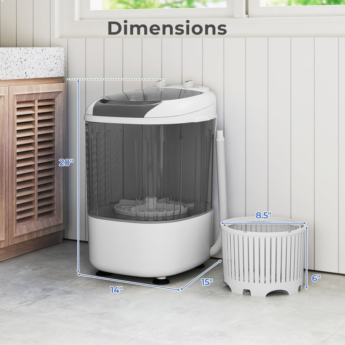 Portable Mini Semi-automatic Washing Machine with Spin Tub and Drain Hose 2.5 kg Capacity-Gray view 3