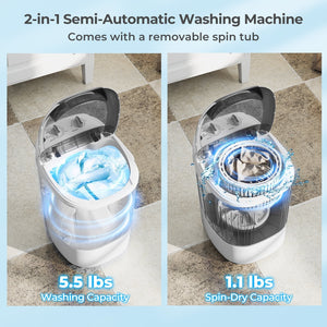 Portable Mini Semi-automatic Washing Machine with Spin Tub and Drain Hose 2.5 kg Capacity-Gray view 4