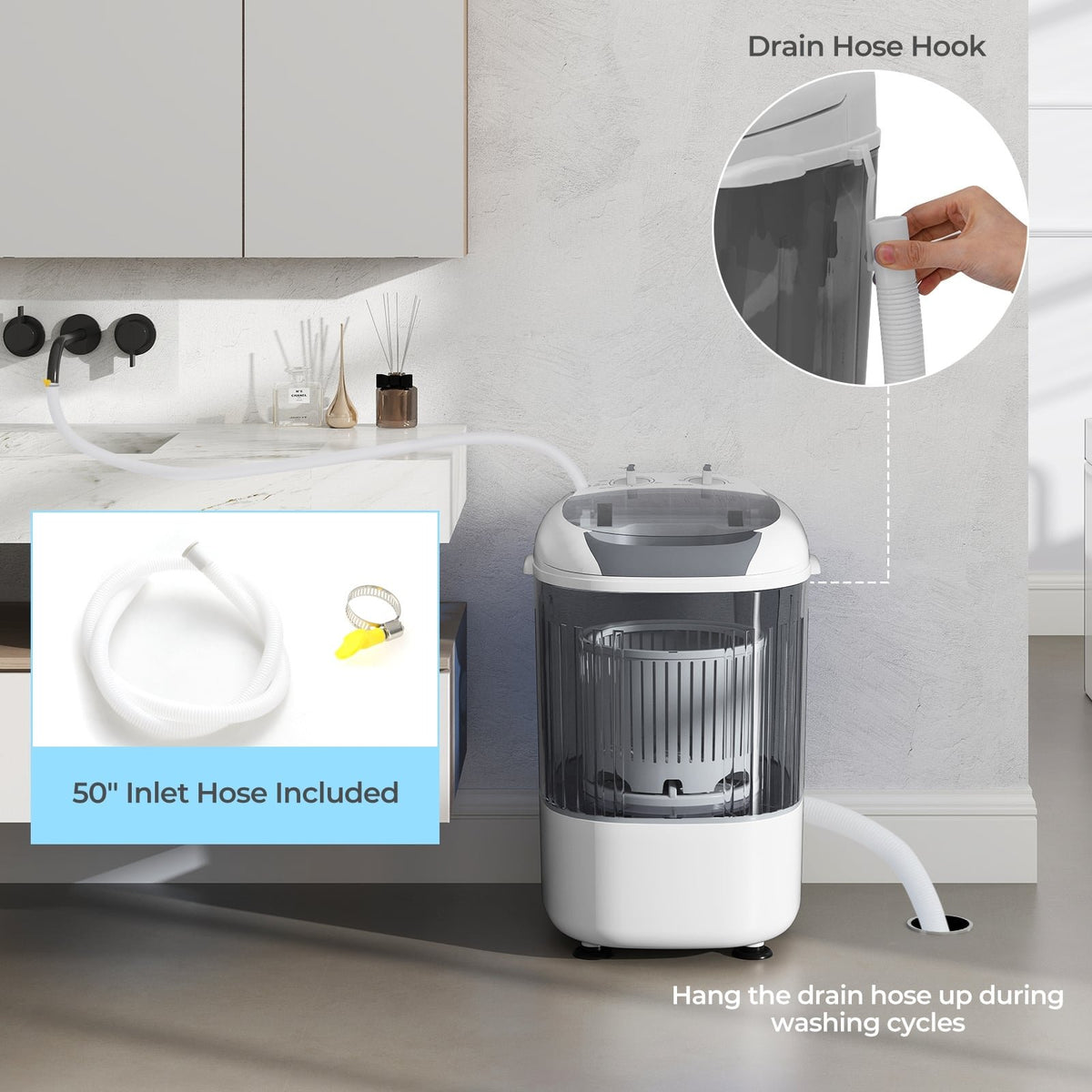 Portable Mini Semi-automatic Washing Machine with Spin Tub and Drain Hose 2.5 kg Capacity-Gray view 8
