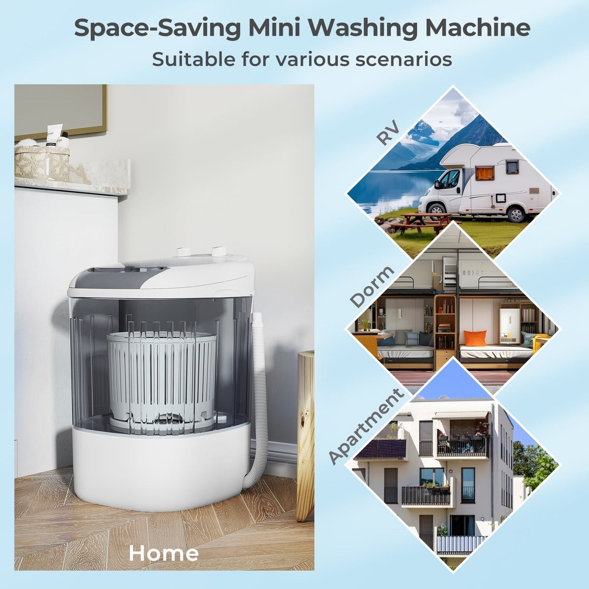 Portable Mini Semi-automatic Washing Machine with Spin Tub and Drain Hose 2.5 kg Capacity-Gray view 9